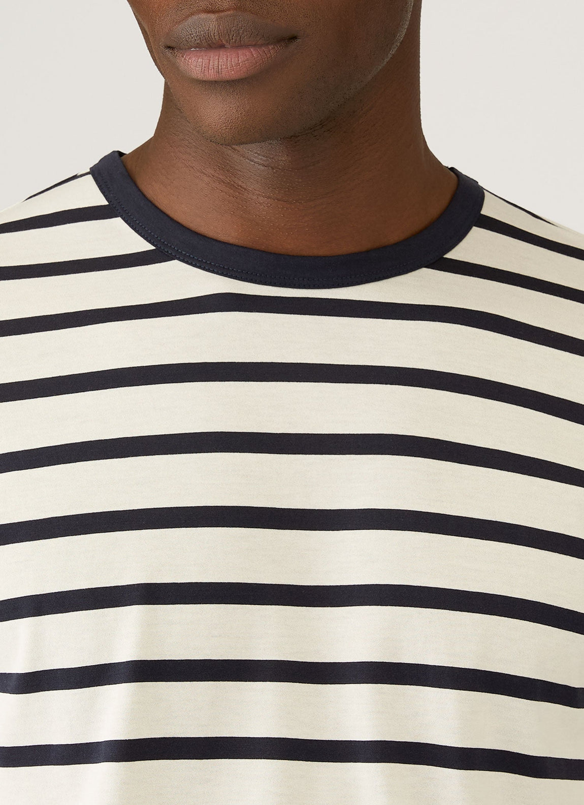 Men's Long Sleeve Classic T-shirt in Ecru/Navy Breton Stripe