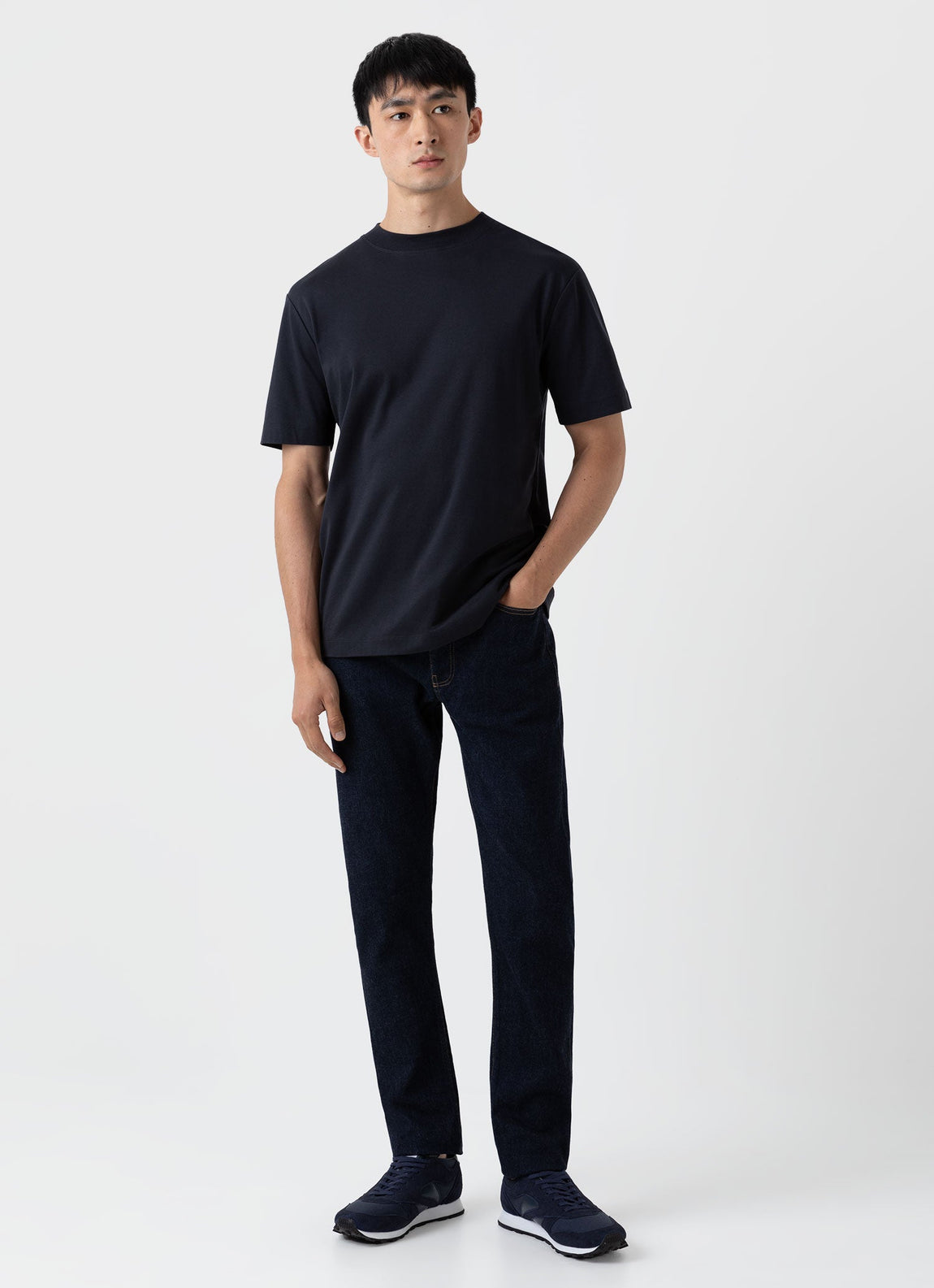 Men's Brushed Cotton Mock Neck in Black