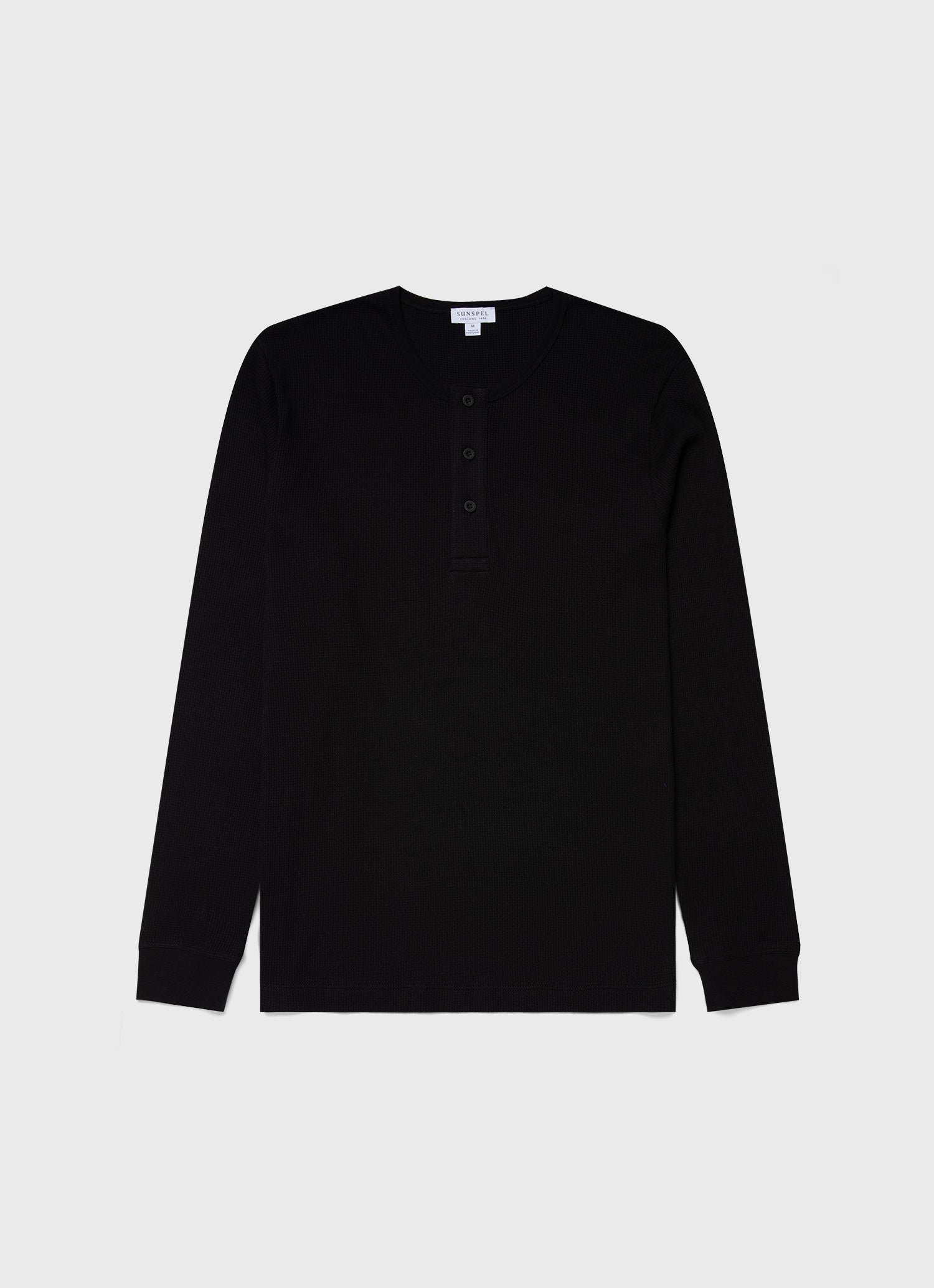 Men's Long Sleeve Waffle Henley in Black