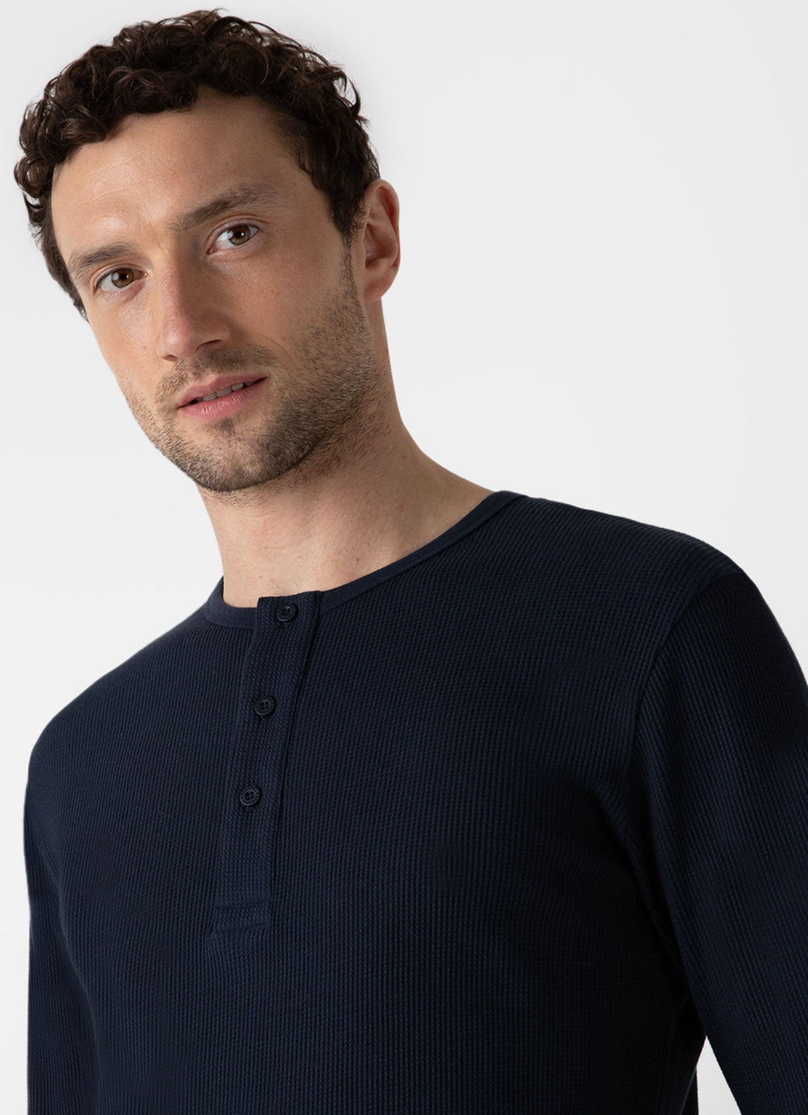 Men's Long Sleeve Waffle Henley in Navy