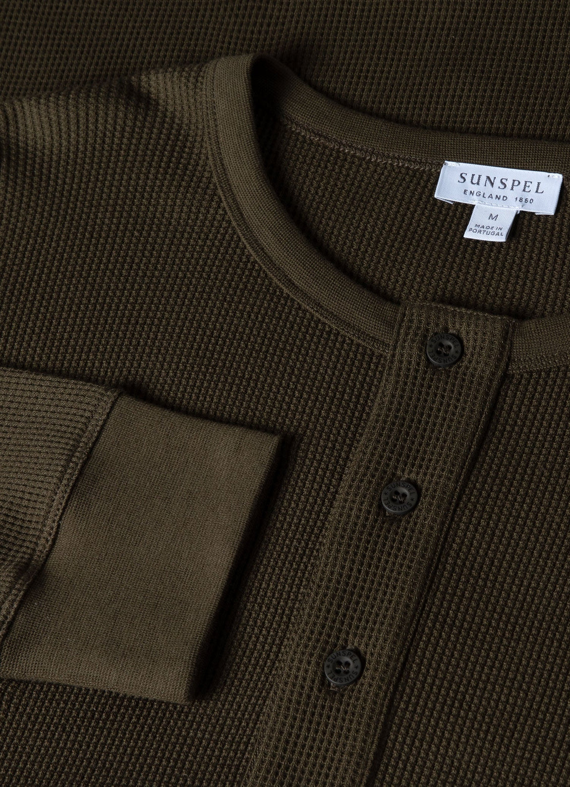 Men's Long Sleeve Waffle Henley in Dark Olive