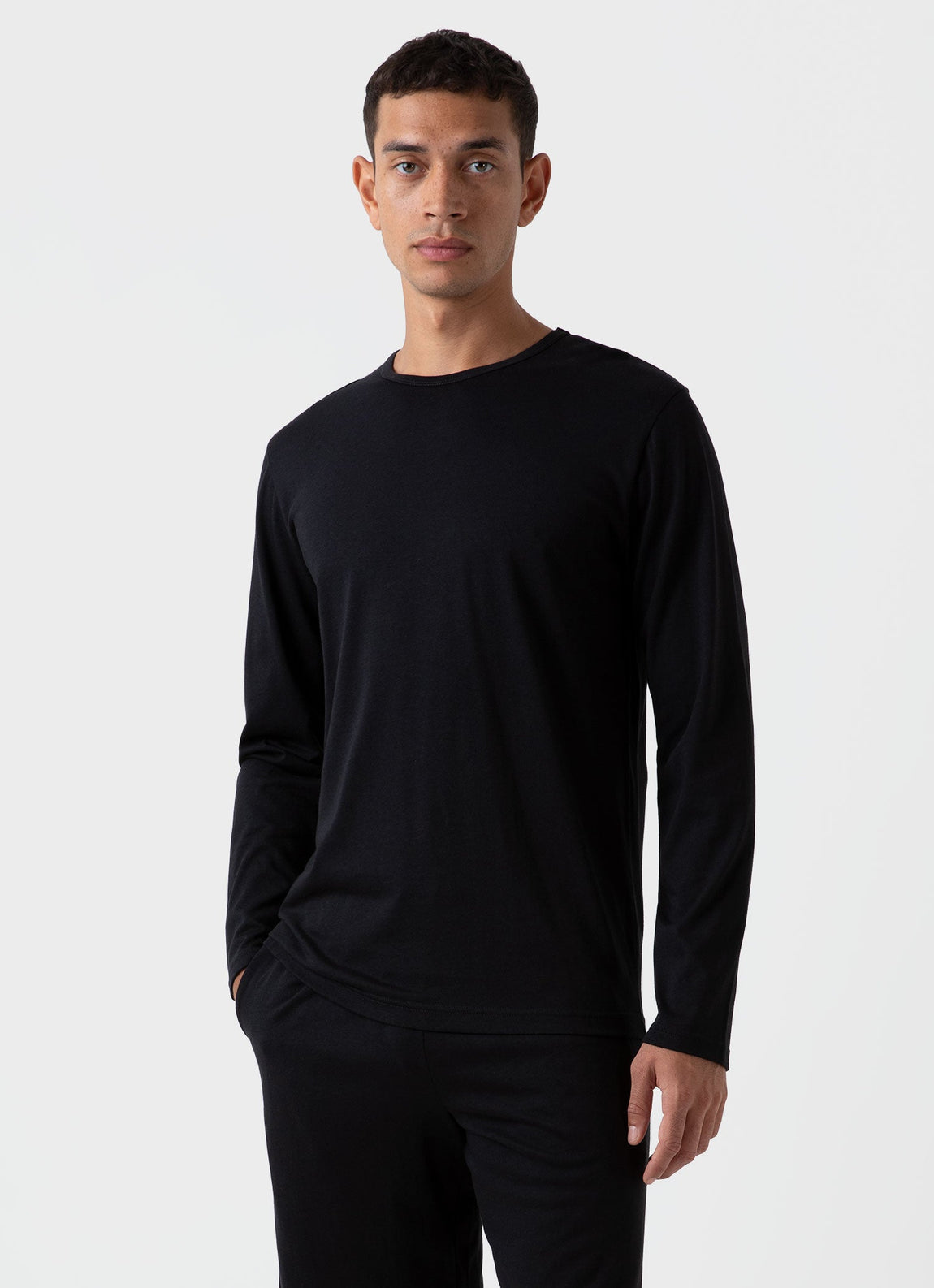 Men's Cotton Modal Lounge Long Sleeve T-shirt in Black