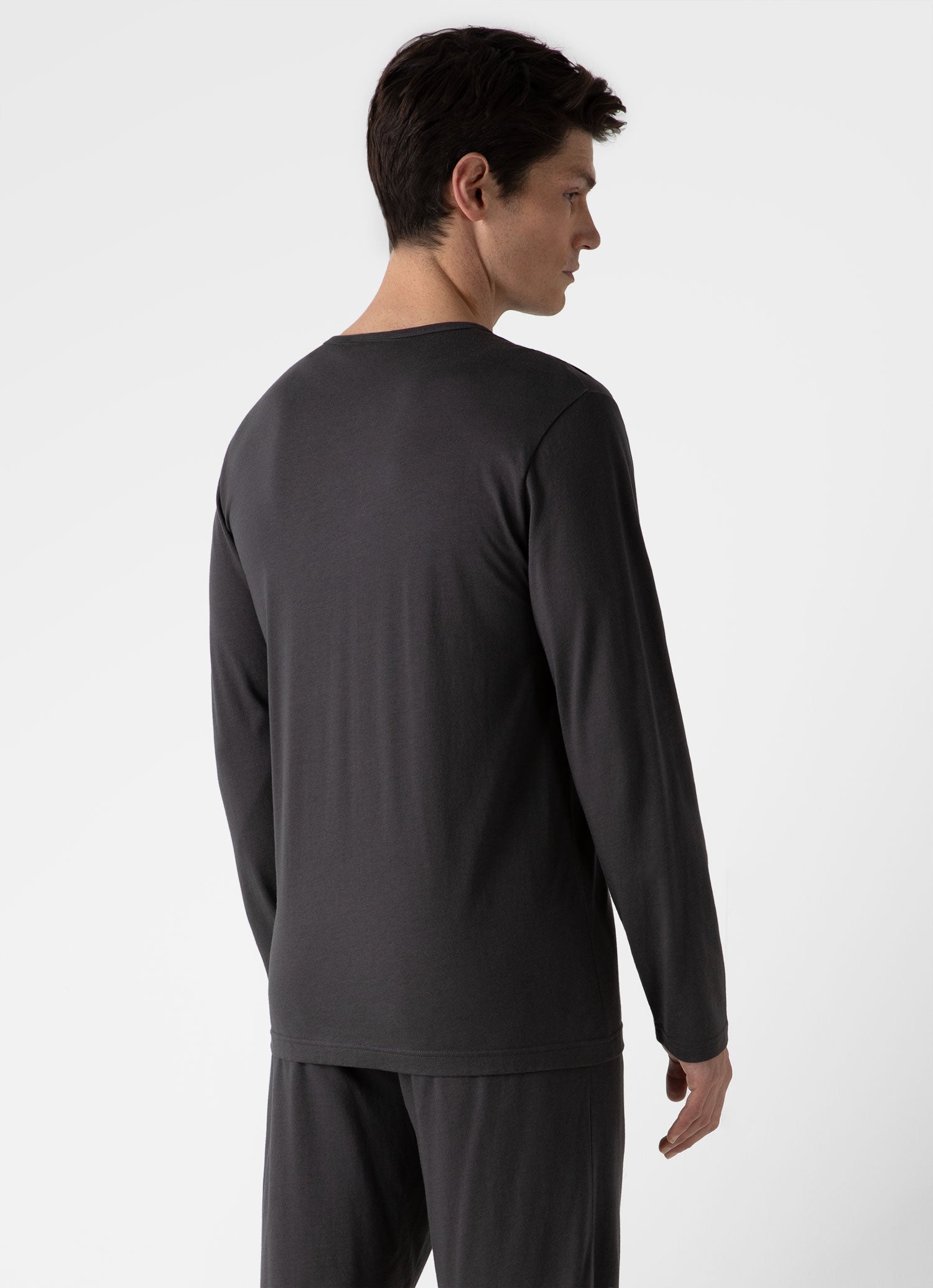 Men's Cotton Modal Lounge Long Sleeve T-shirt in Charcoal
