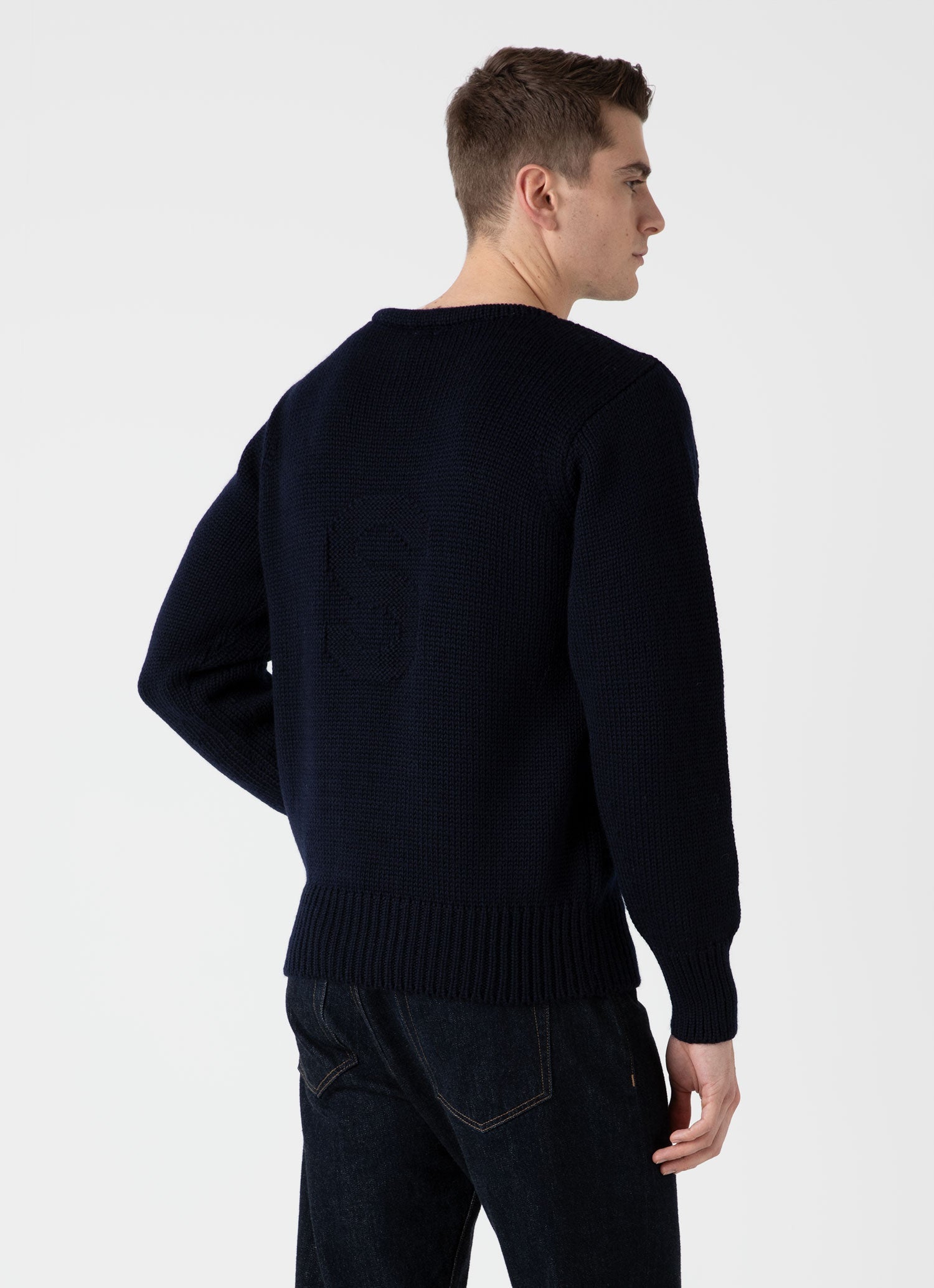 Men's Sunspel x Nigel Cabourn Wide Neck Crew in Navy