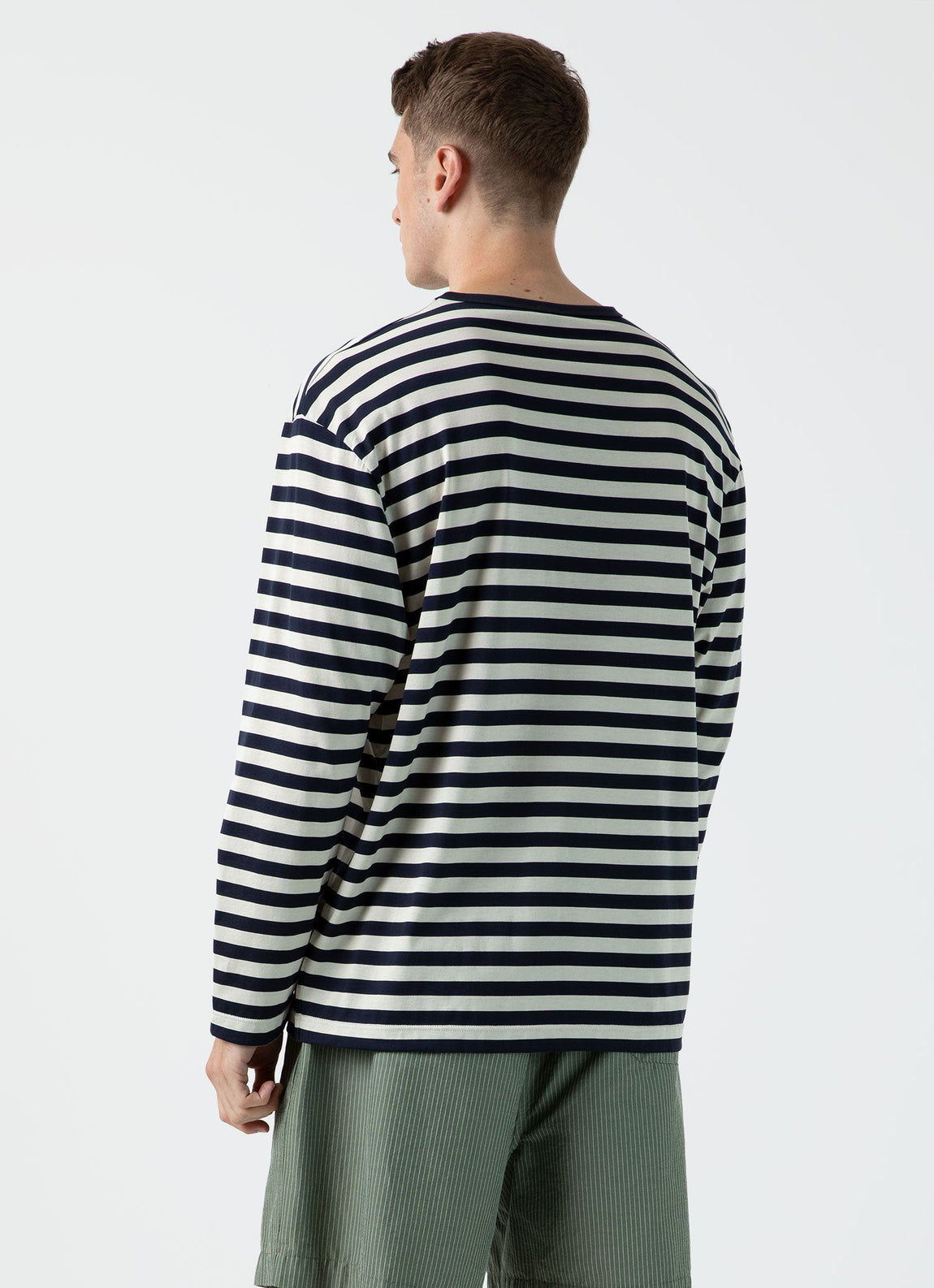 Men's Sunspel x Nigel Cabourn Long Sleeve T-shirt in Navy/Stone White