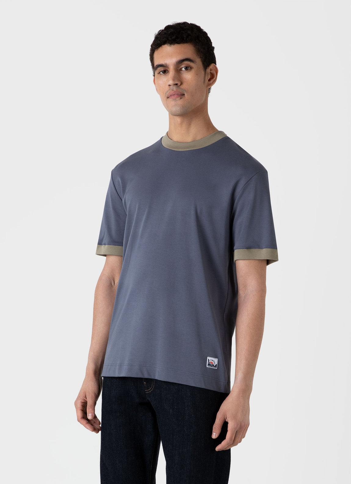 Men's Sunspel x Nigel Cabourn Carbon Brushed T-shirt in Slate Blue