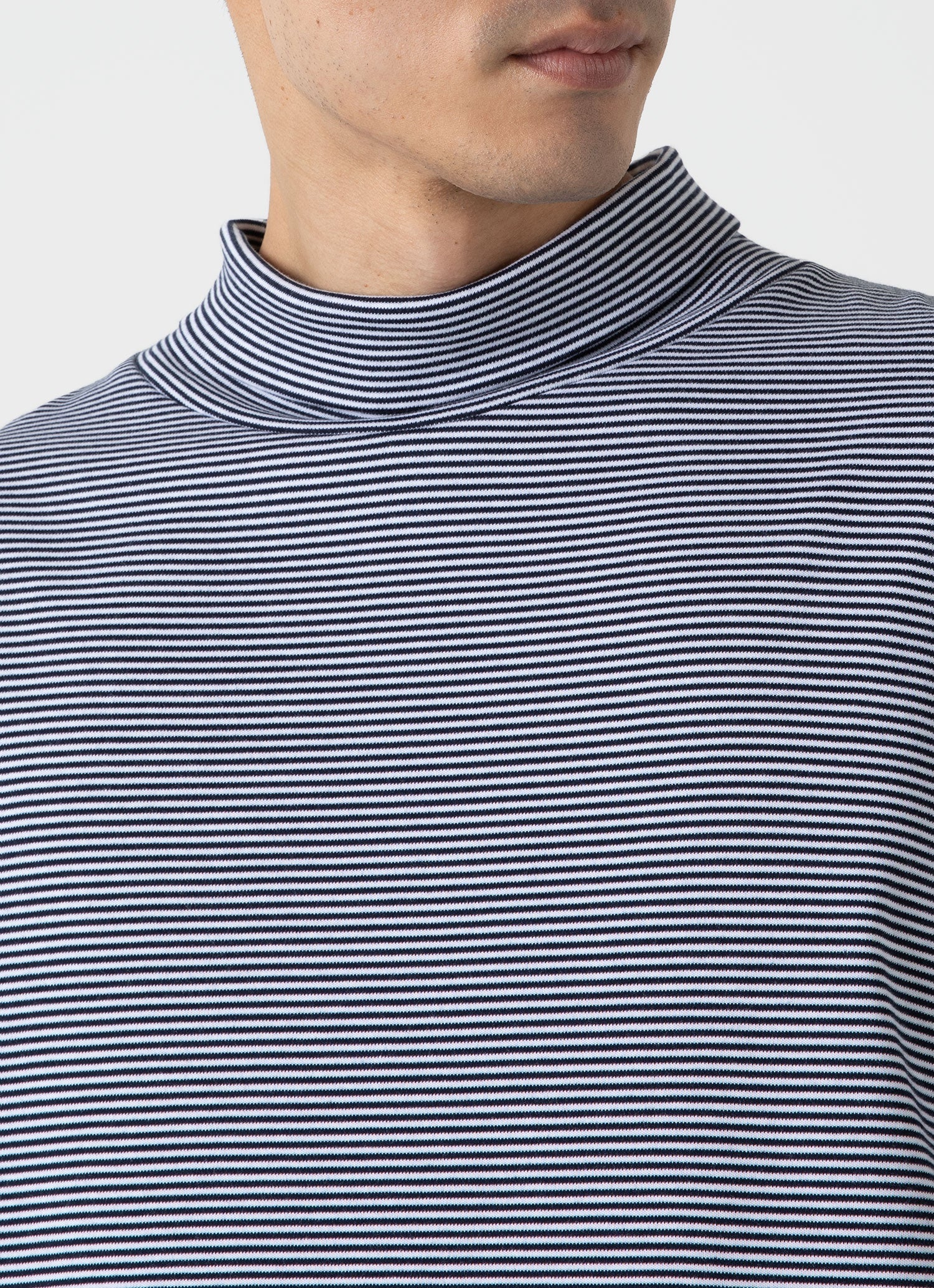 Men's Sunspel x Nigel Cabourn Carbon Brushed Roll Neck in Navy/White