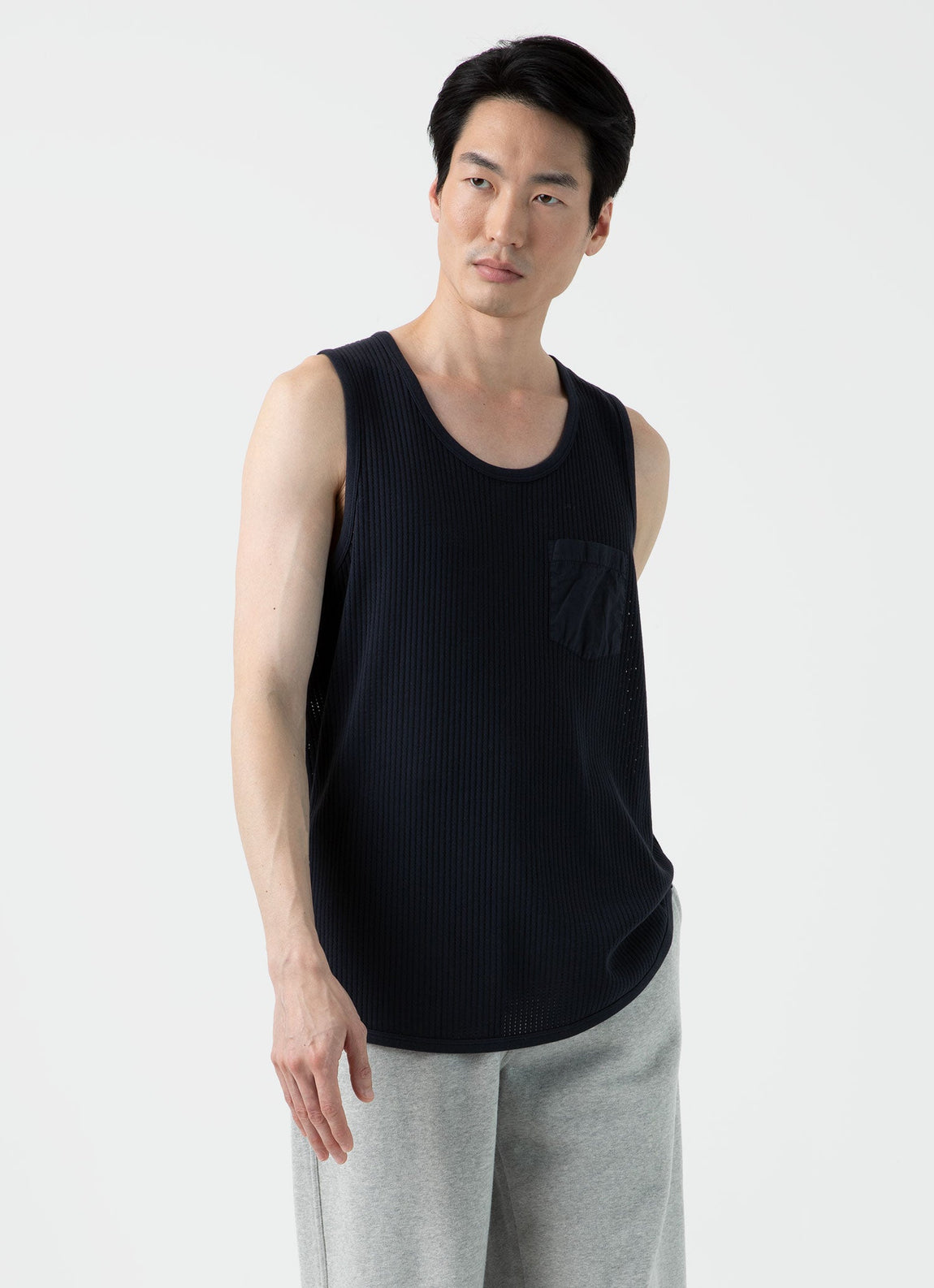 Men's Sunspel x Nigel Cabourn Mesh Vest in Navy