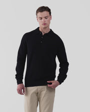 Men's Lambswool Polo Shirt in Dark Navy Mouline