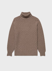 Men's WM Brown Aran Roll Neck in Natural Brown