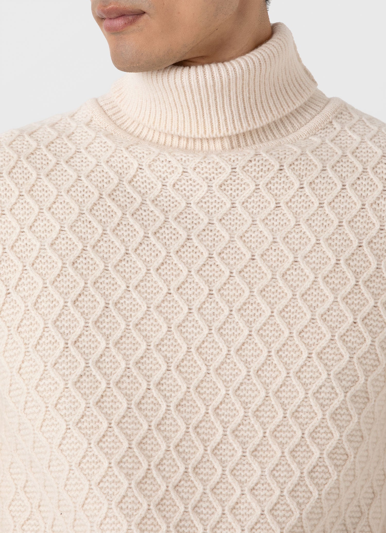 Men's WM Brown Aran Roll Neck in Ecru