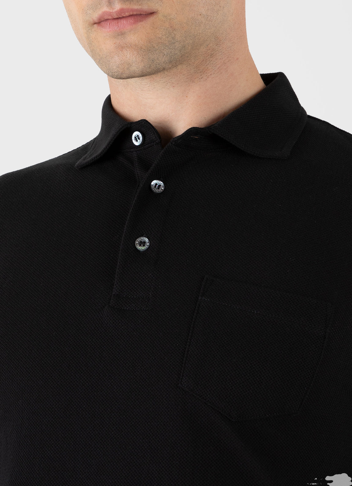 Men's WM Brown Long Sleeve Polo Shirt in Black