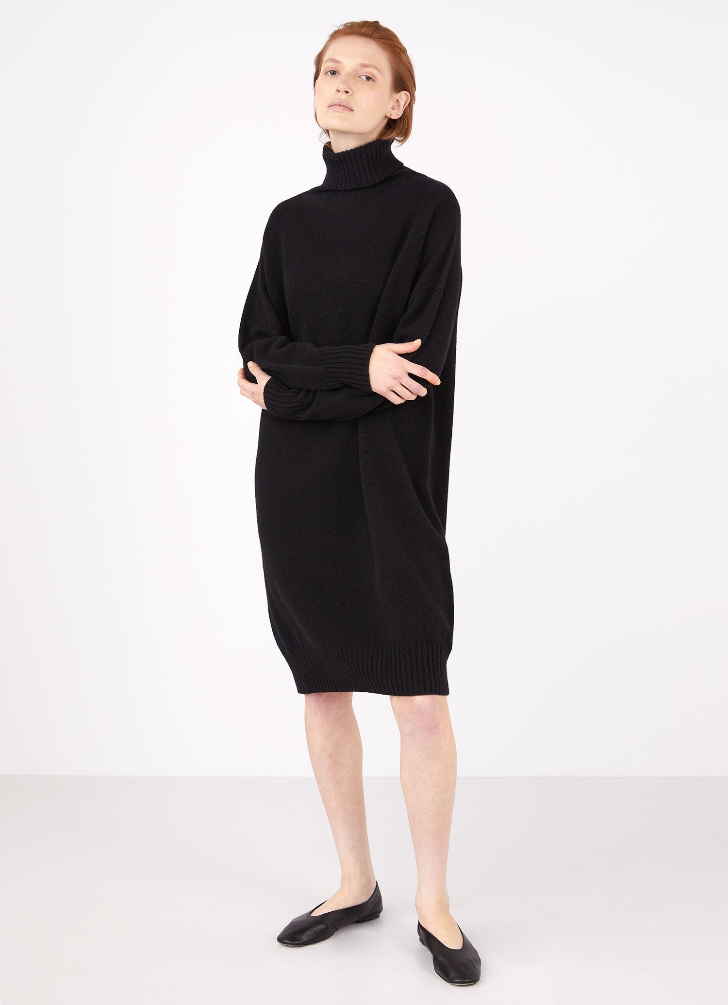 Women's Lambswool Roll Neck Dress in Black