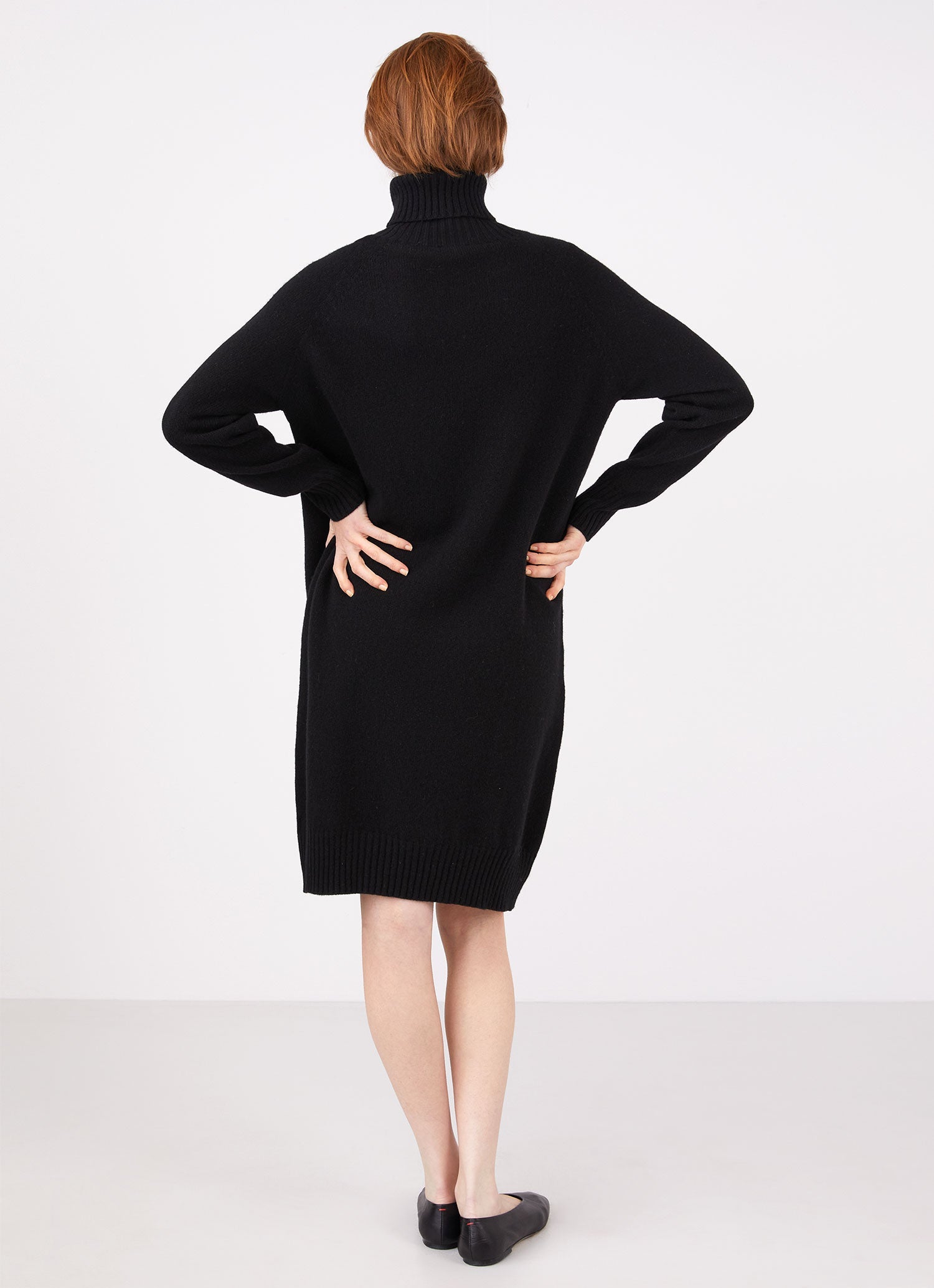 Women's Lambswool Roll Neck Dress in Black