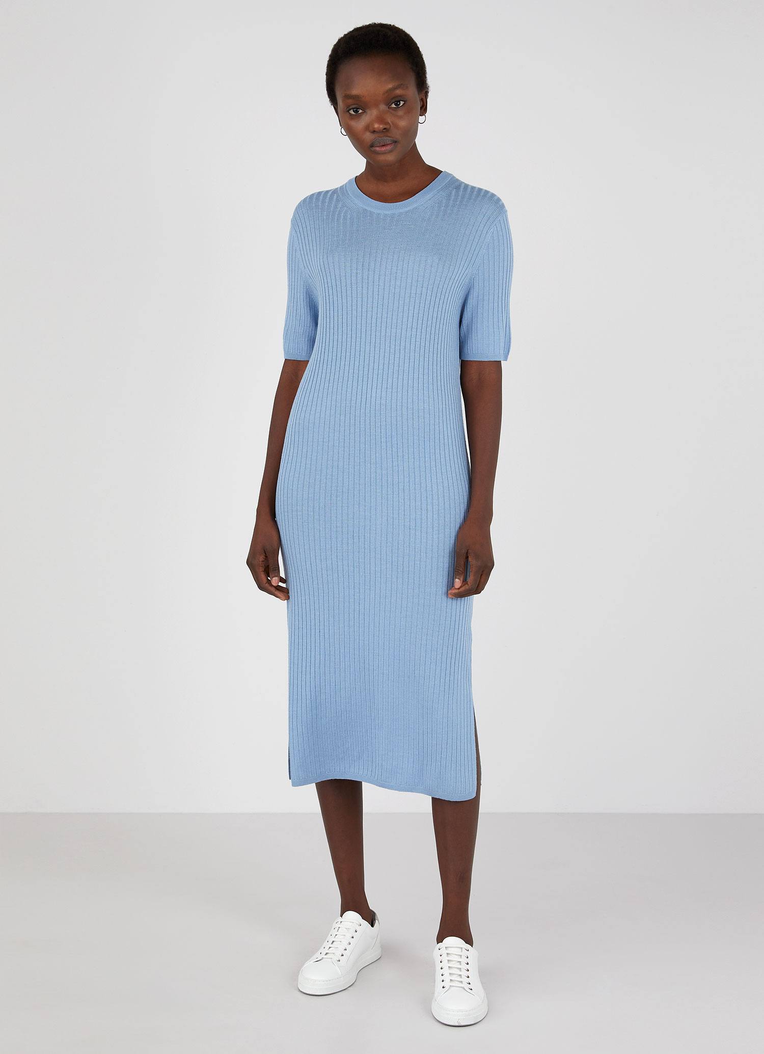 Light blue ribbed outlet dress