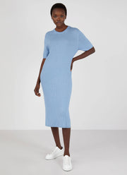 Women's Rib Crew Dress in Blue Mist