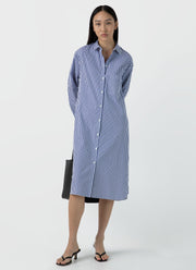 Women's Cotton Poplin Shirt Dress in Bright Blue/White