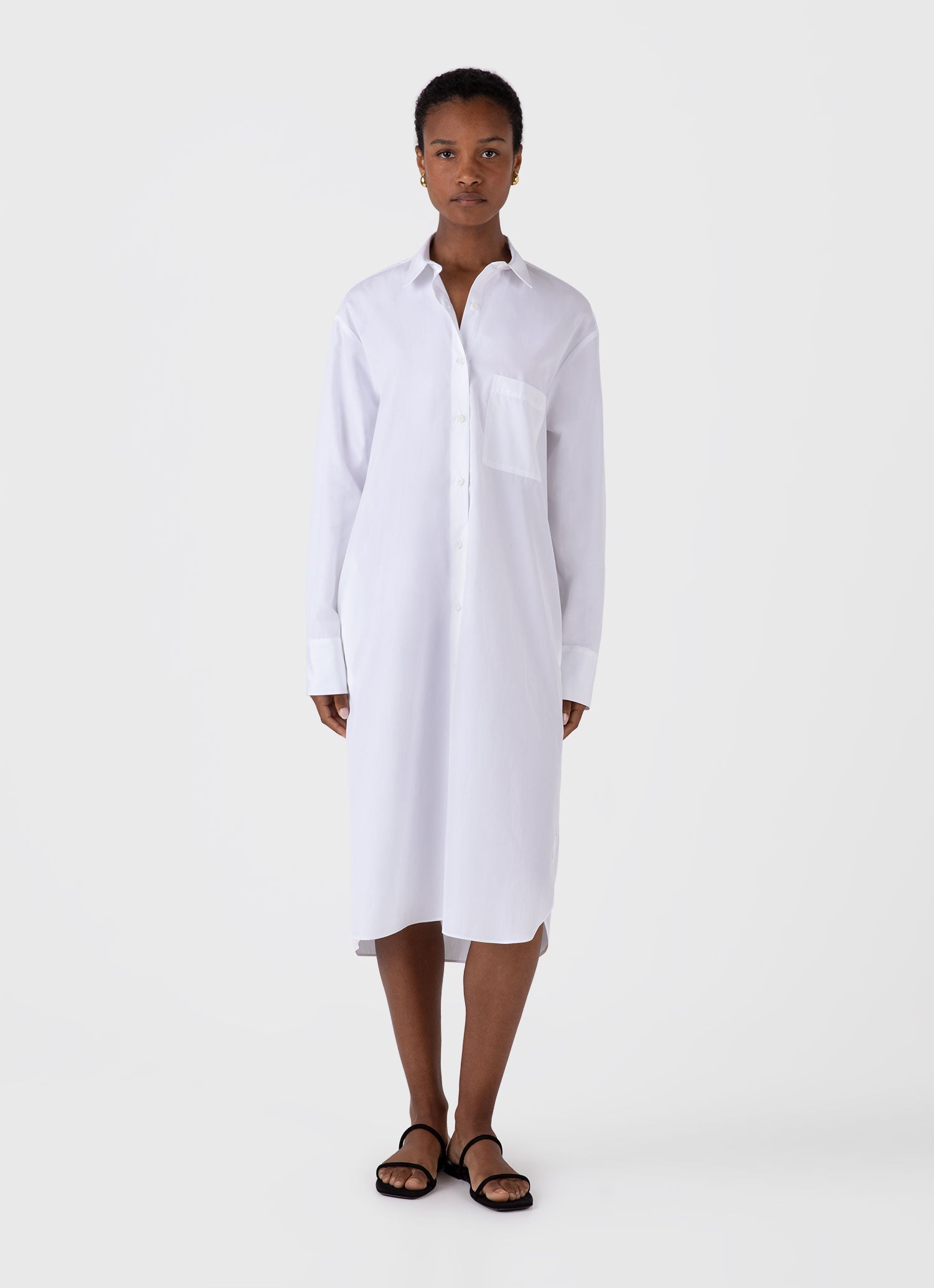 Women's Cotton Poplin Shirt Dress in White