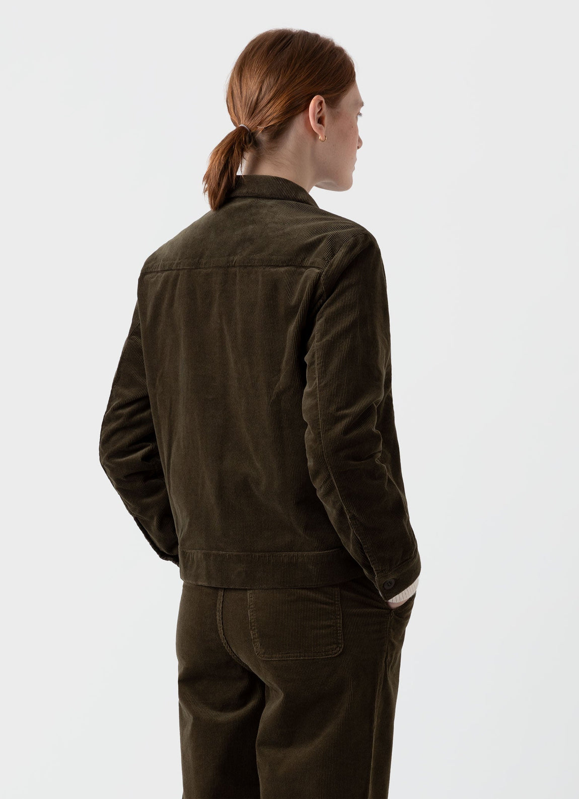 Women's Corduroy Boxy Jacket in Dark Moss