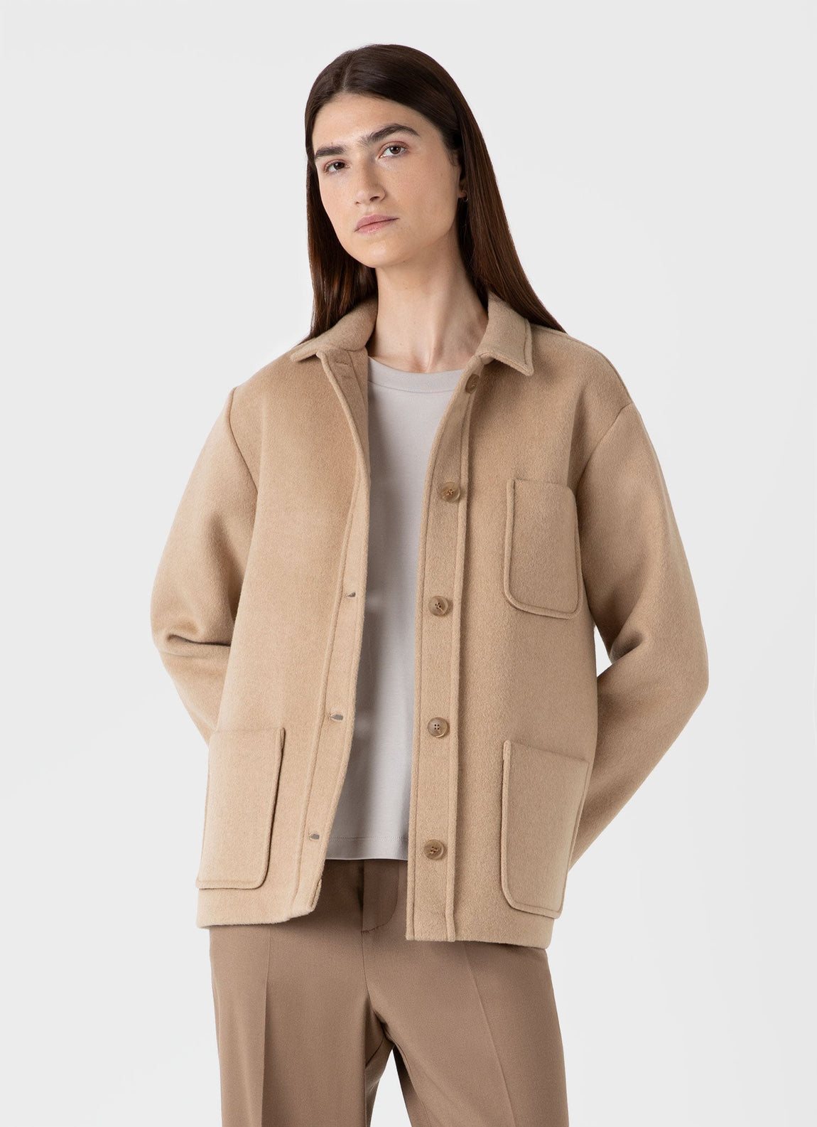 Women's Double Faced Twin Pocket Jacket in Light Camel