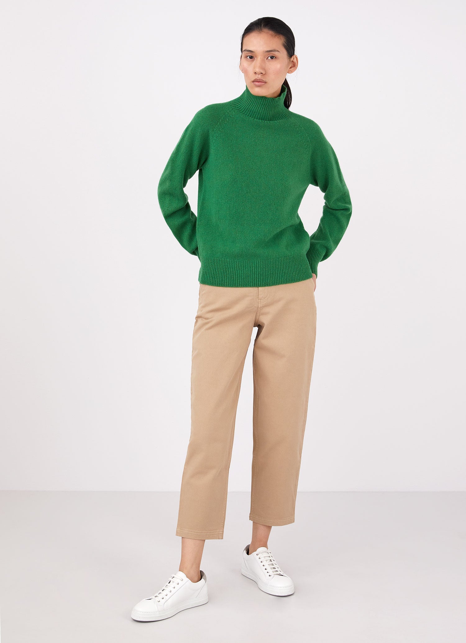 Women's Lambswool Funnel Neck Jumper in Bright Green