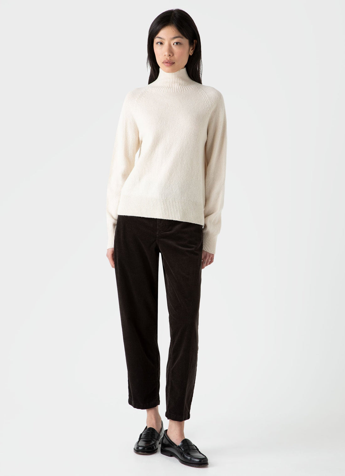 Women's Lambswool Funnel Neck Jumper in Ecru