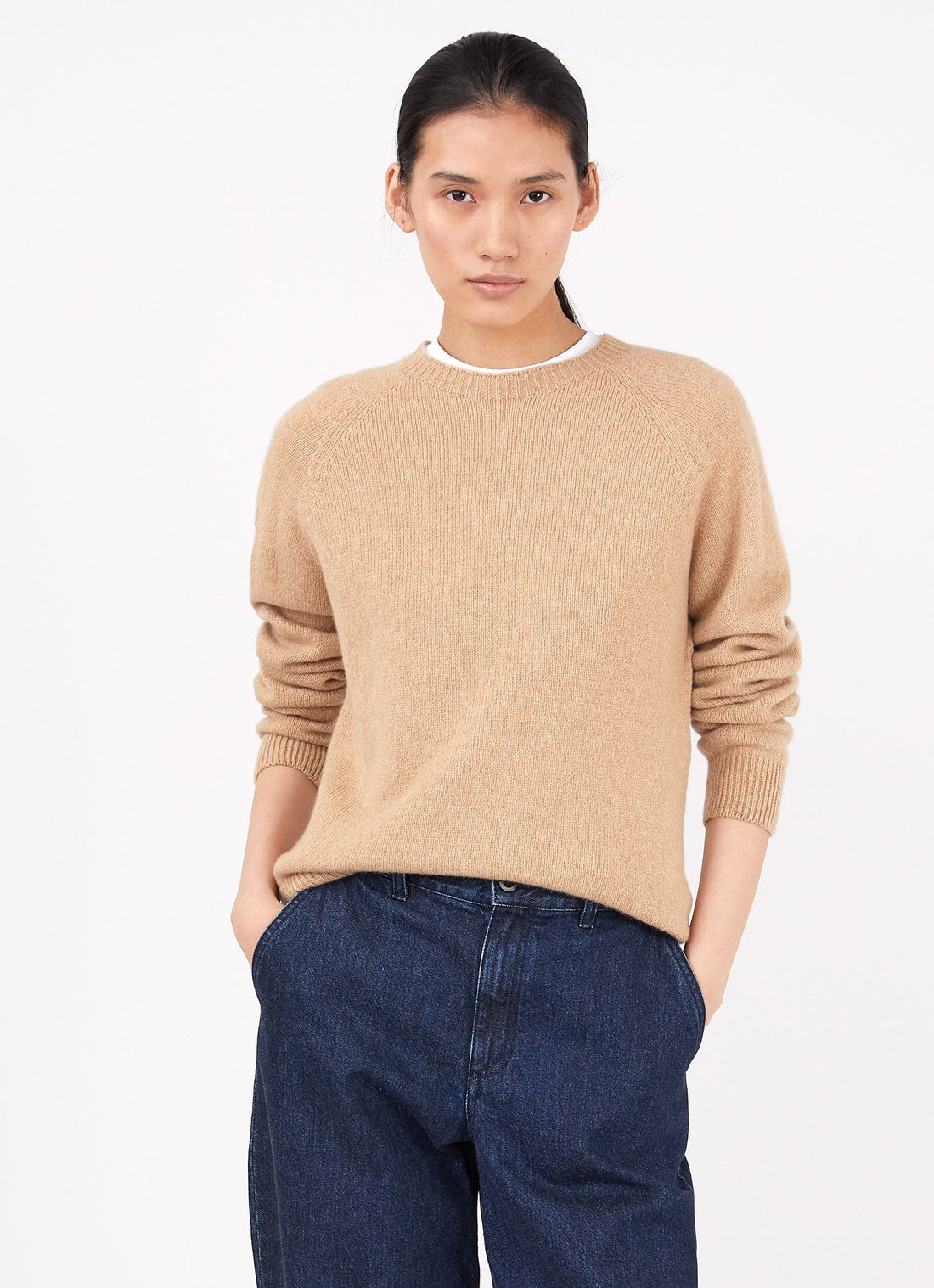 Women's Lambswool Crew Neck Jumper in Light Camel