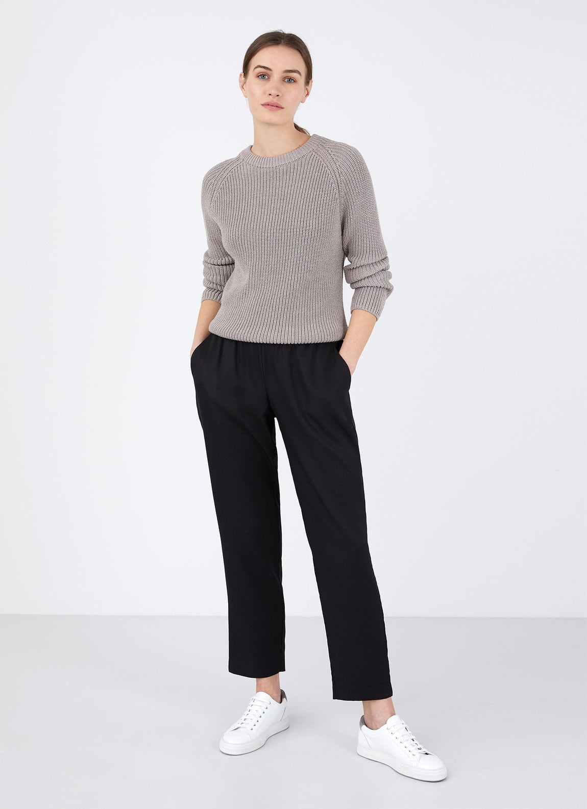 Women's Cotton Boxy Crew Neck Jumper in Oatmeal Melange