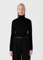 Women's Merino Silk Roll Neck Jumper in Black