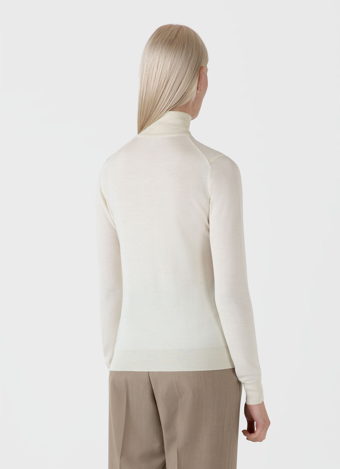 Women's Merino Silk Roll Neck Jumper in Ecru