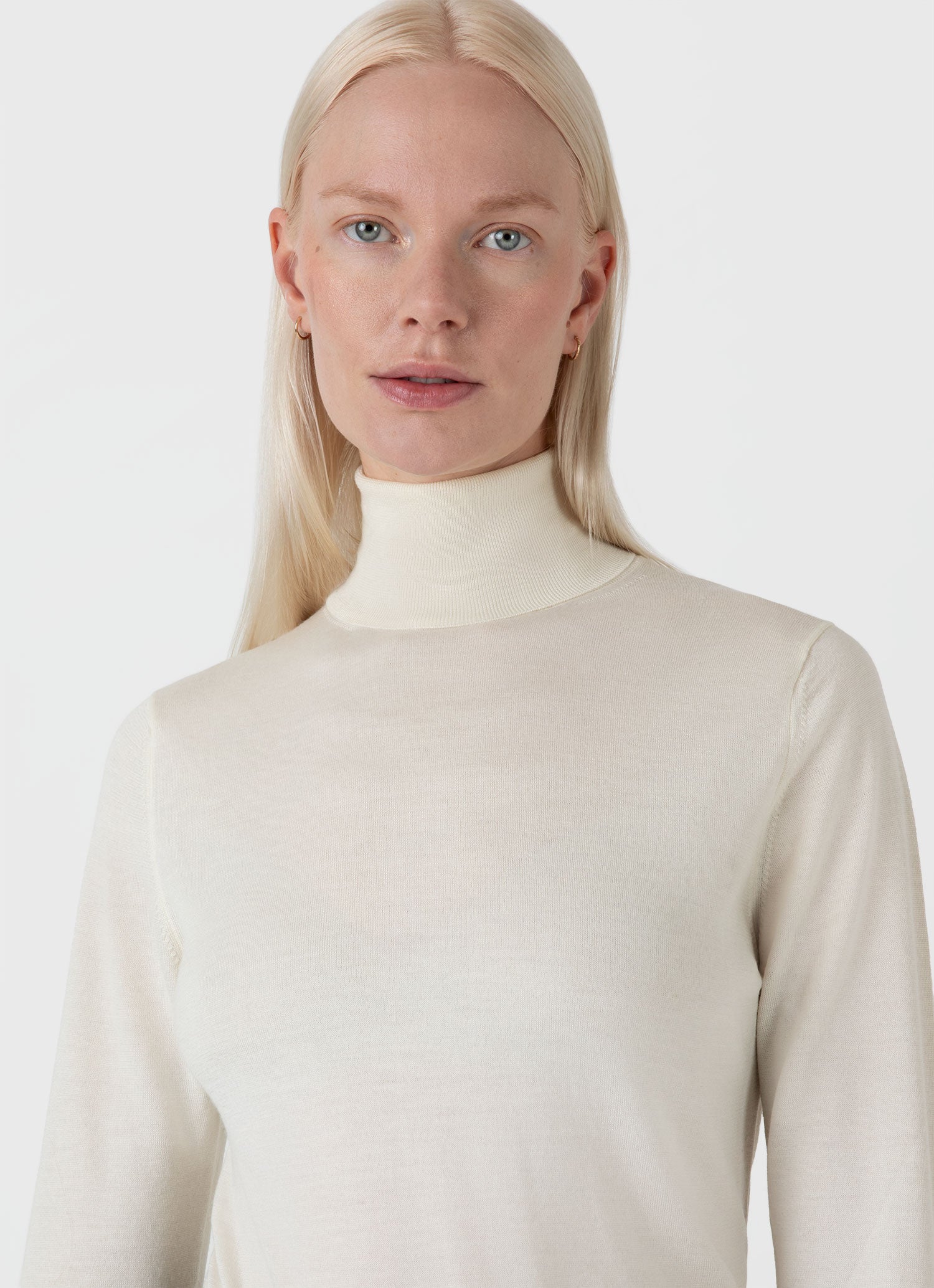 Women's Merino Silk Roll Neck Jumper in Ecru