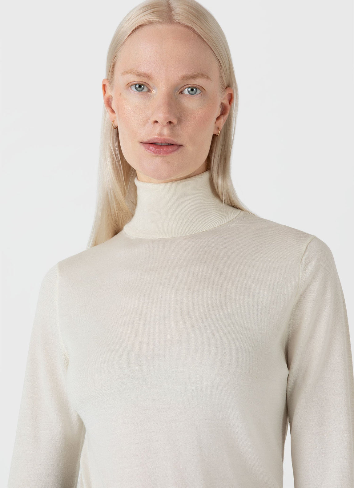 Women's Merino Silk Roll Neck Jumper in Ecru