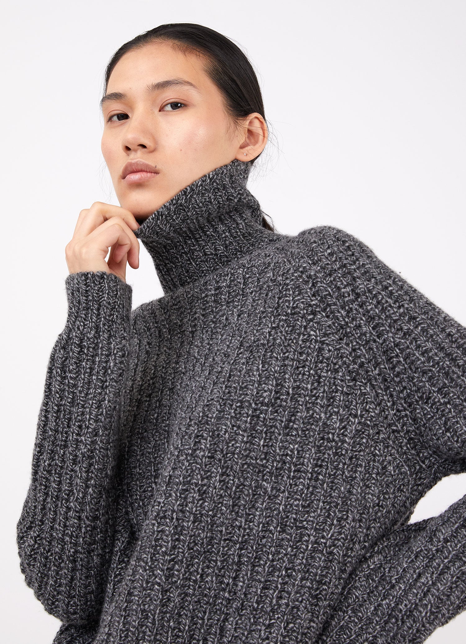 Chunky grey roll online neck jumper