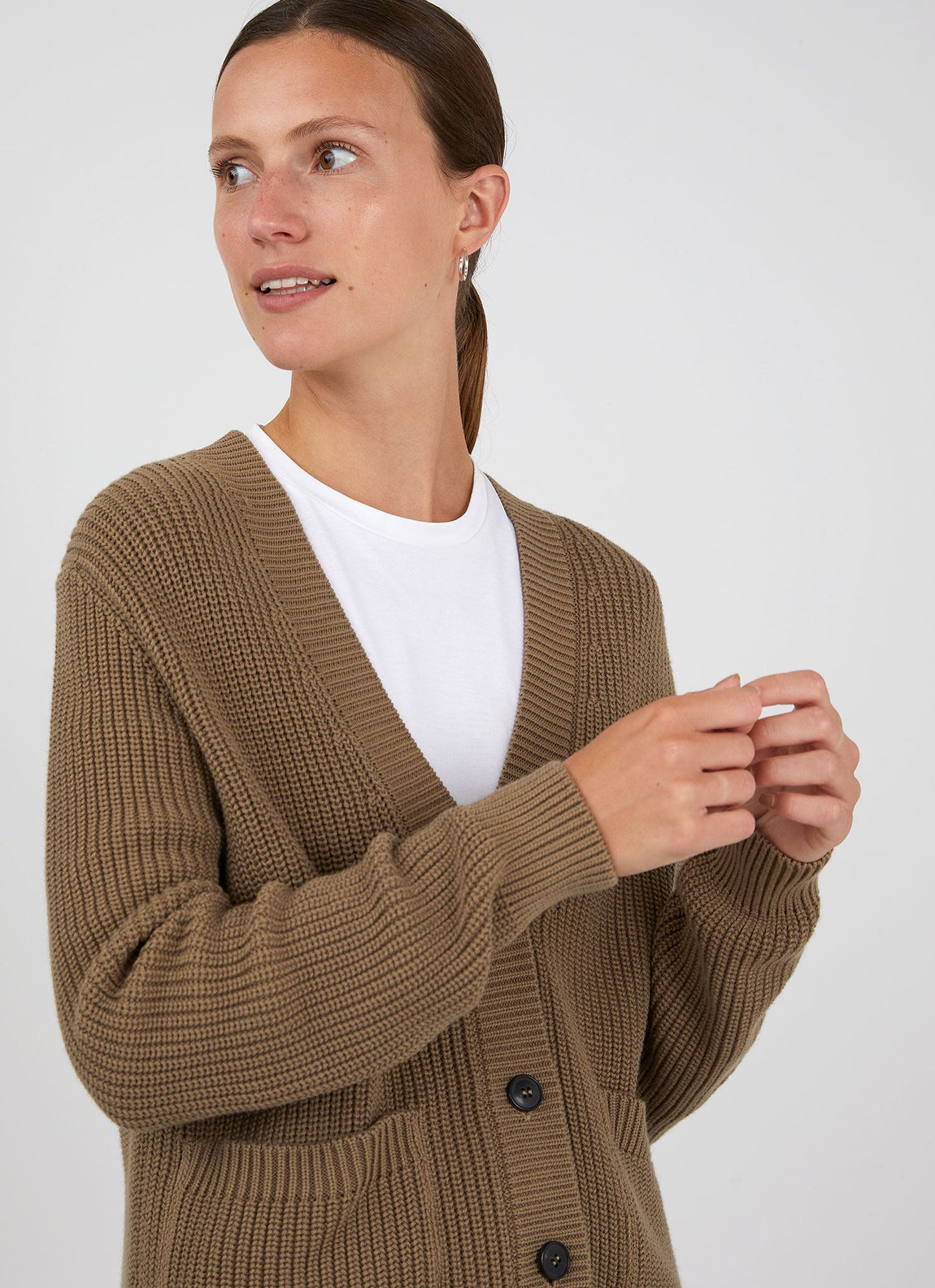 Women's Cotton Cardigan in Dark Tan