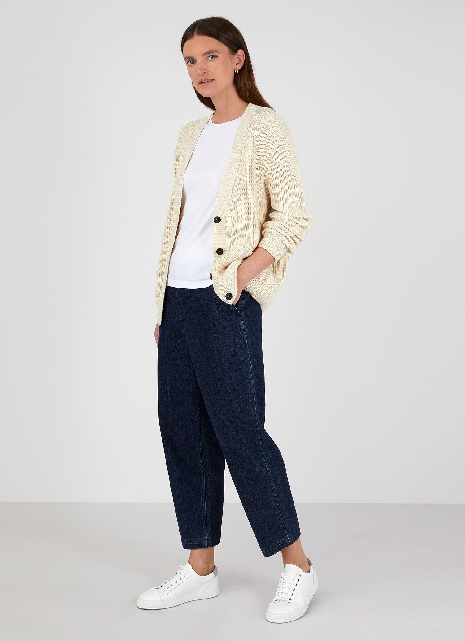 Women's Cotton Cardigan in Ecru