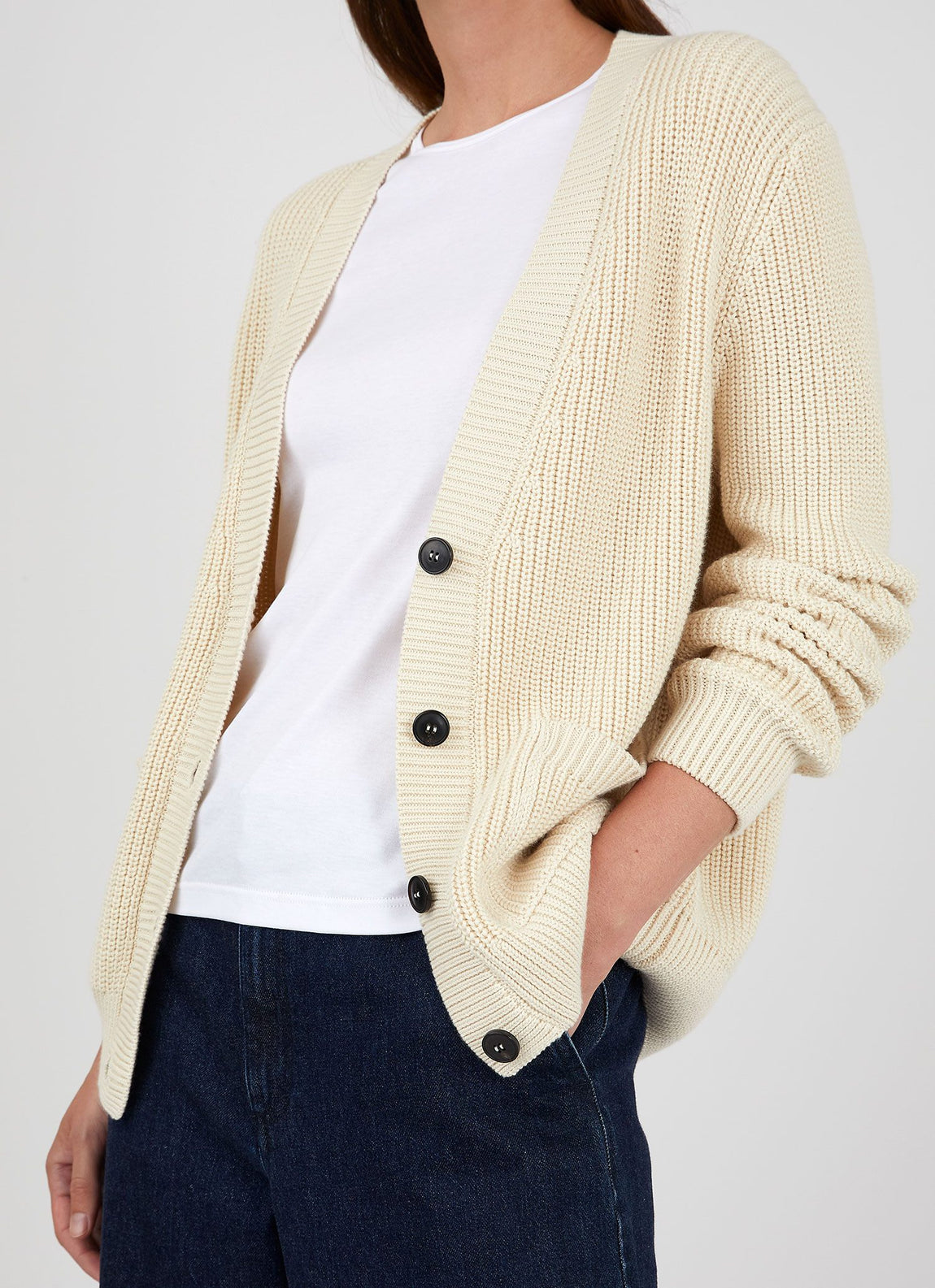 Women's Cotton Cardigan in Ecru