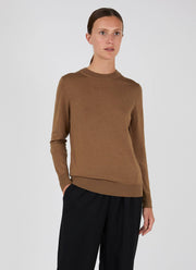 Women's Merino Silk Crew Neck jumper in Dark Tan