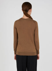 Women's Merino Silk Crew Neck jumper in Dark Tan