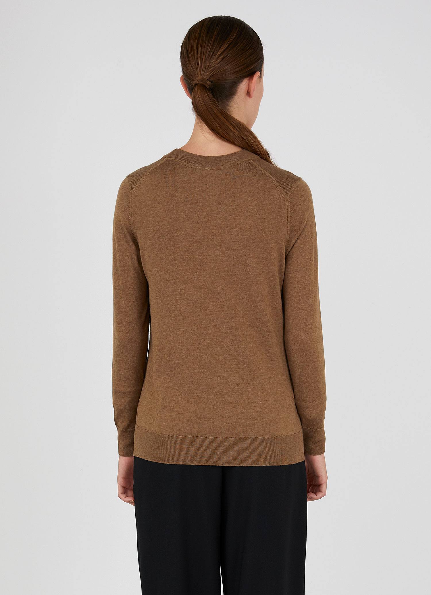 Women's Merino Silk Crew Neck jumper in Dark Tan