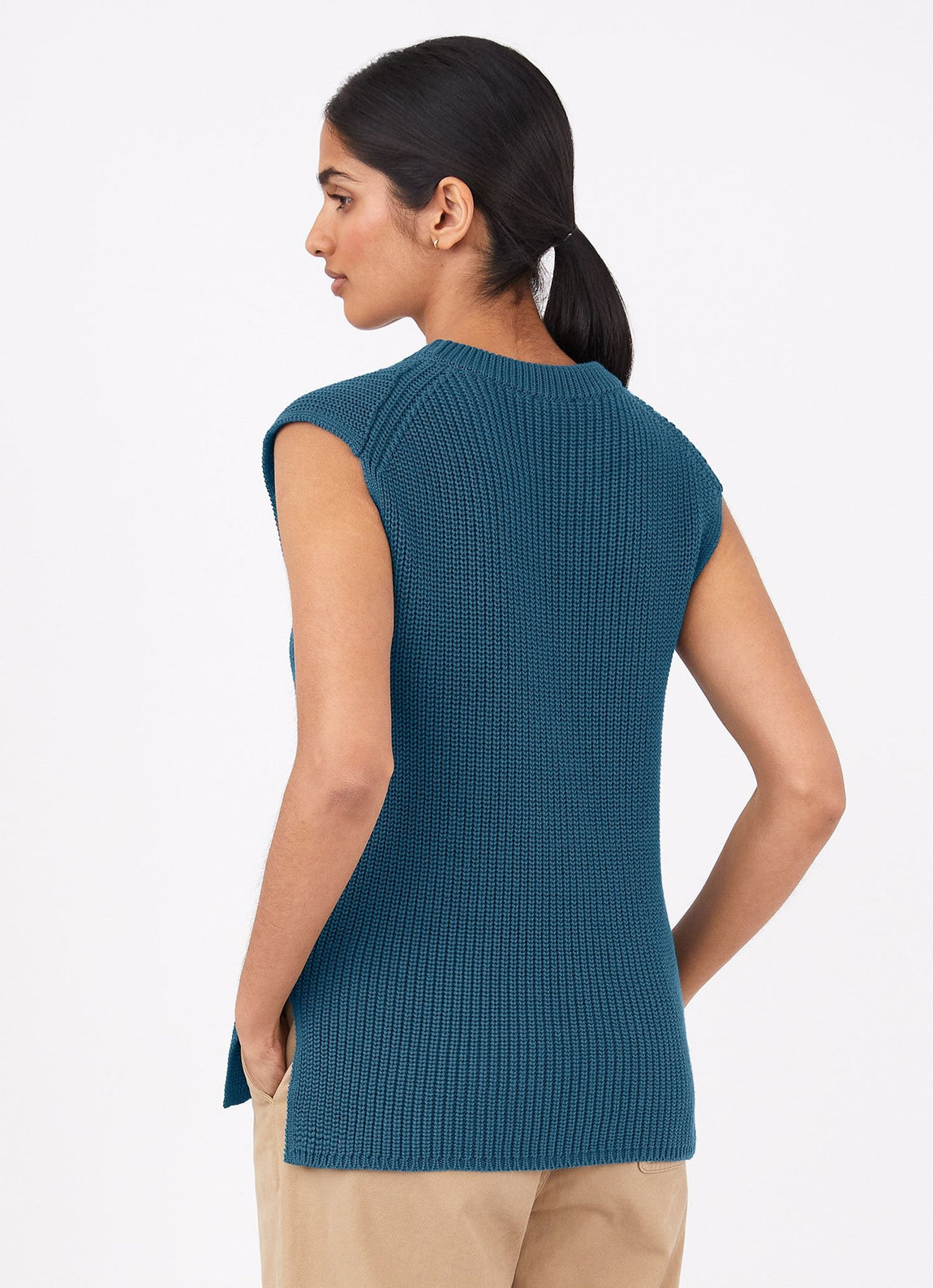 Women's Sleeveless Jumper in Lagoon Blue