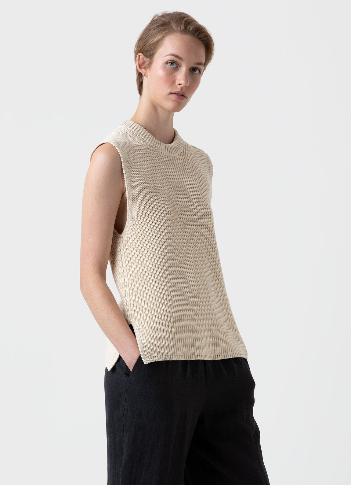 Women's Sleeveless Jumper in Ecru