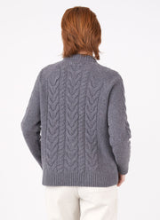 Women's Cable Crew Neck Jumper in Mid Grey Melange