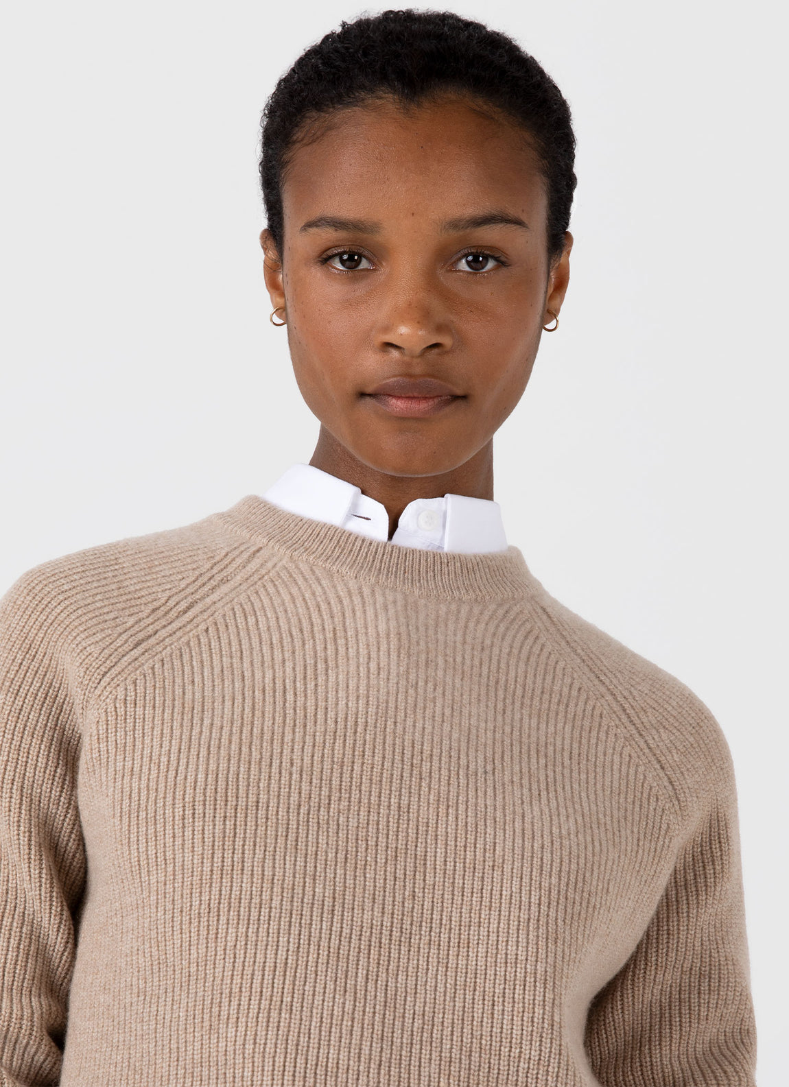 Women's Wool Cashmere Rib Jumper in Oatmeal Melange