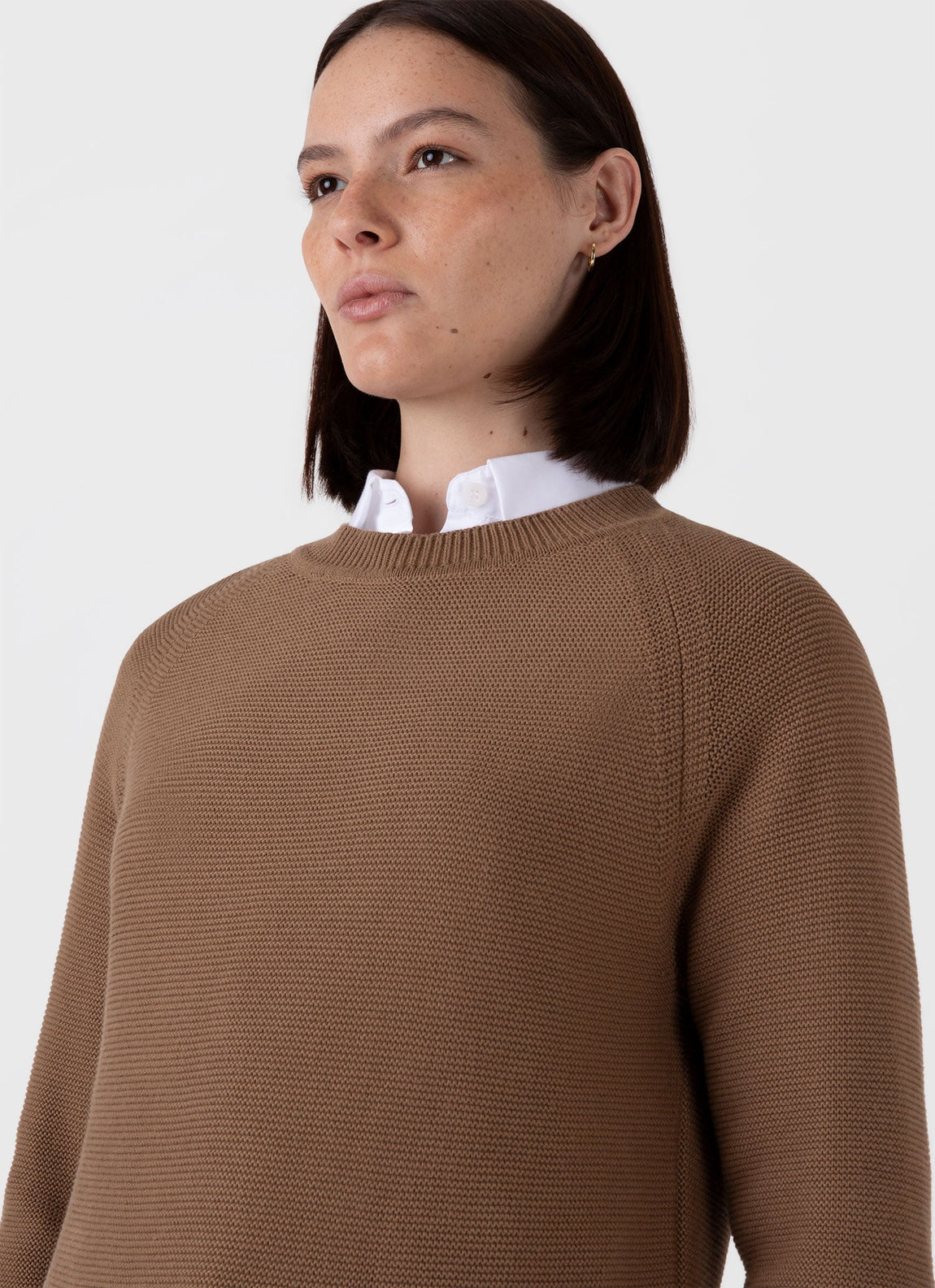 Women's Textured Cotton Jumper in Almond