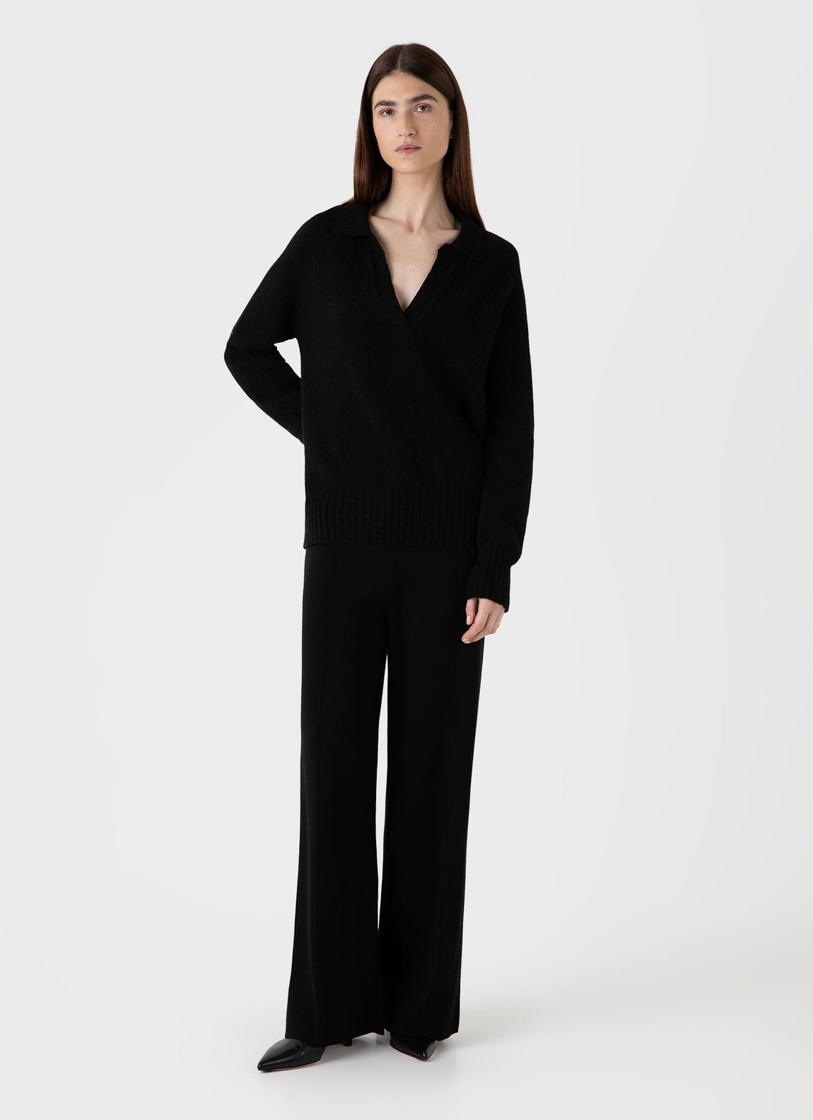 Women's Lambswool Polo Jumper in Black