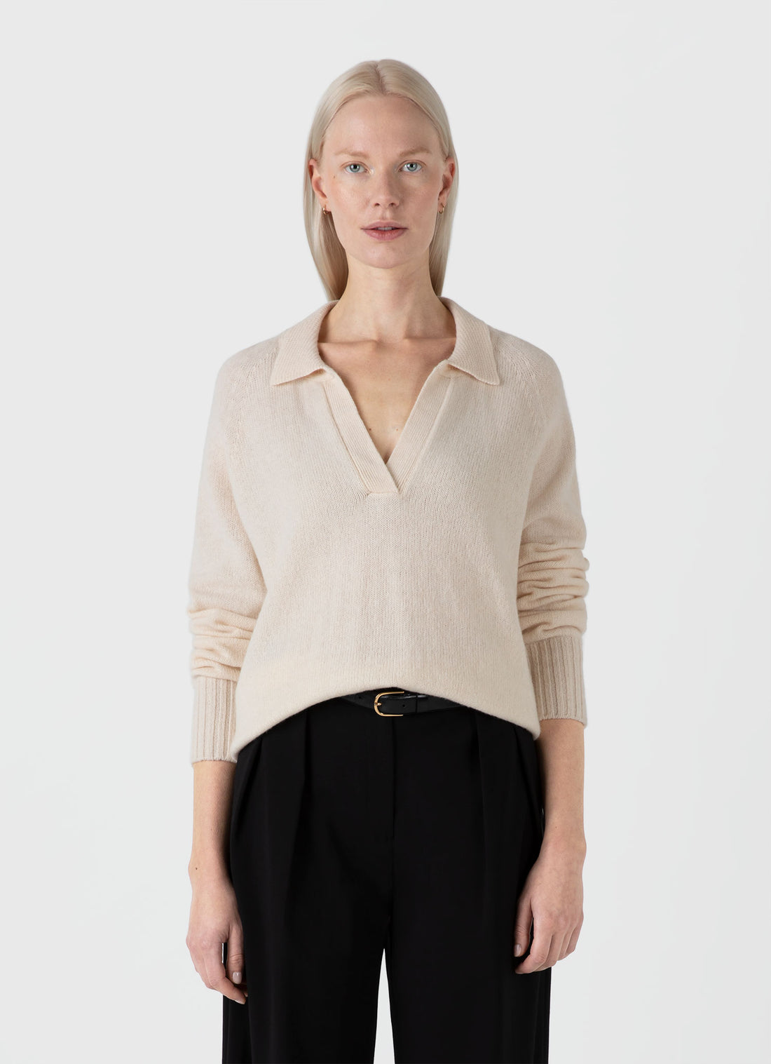 Women's Lambswool Polo Jumper in Ecru