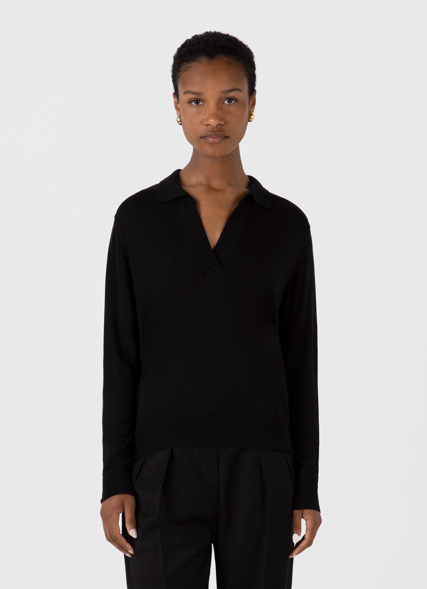 Women's Mulberry Silk Polo in Black