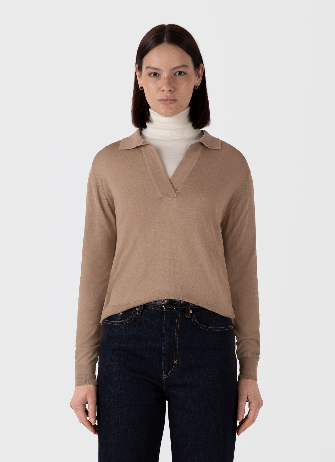 Women's Mulberry Silk Polo in Oat