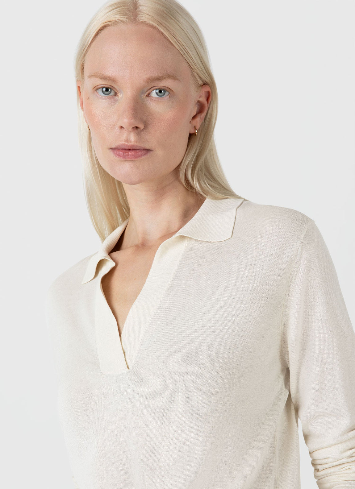 Women's Mulberry Silk Polo in Ecru