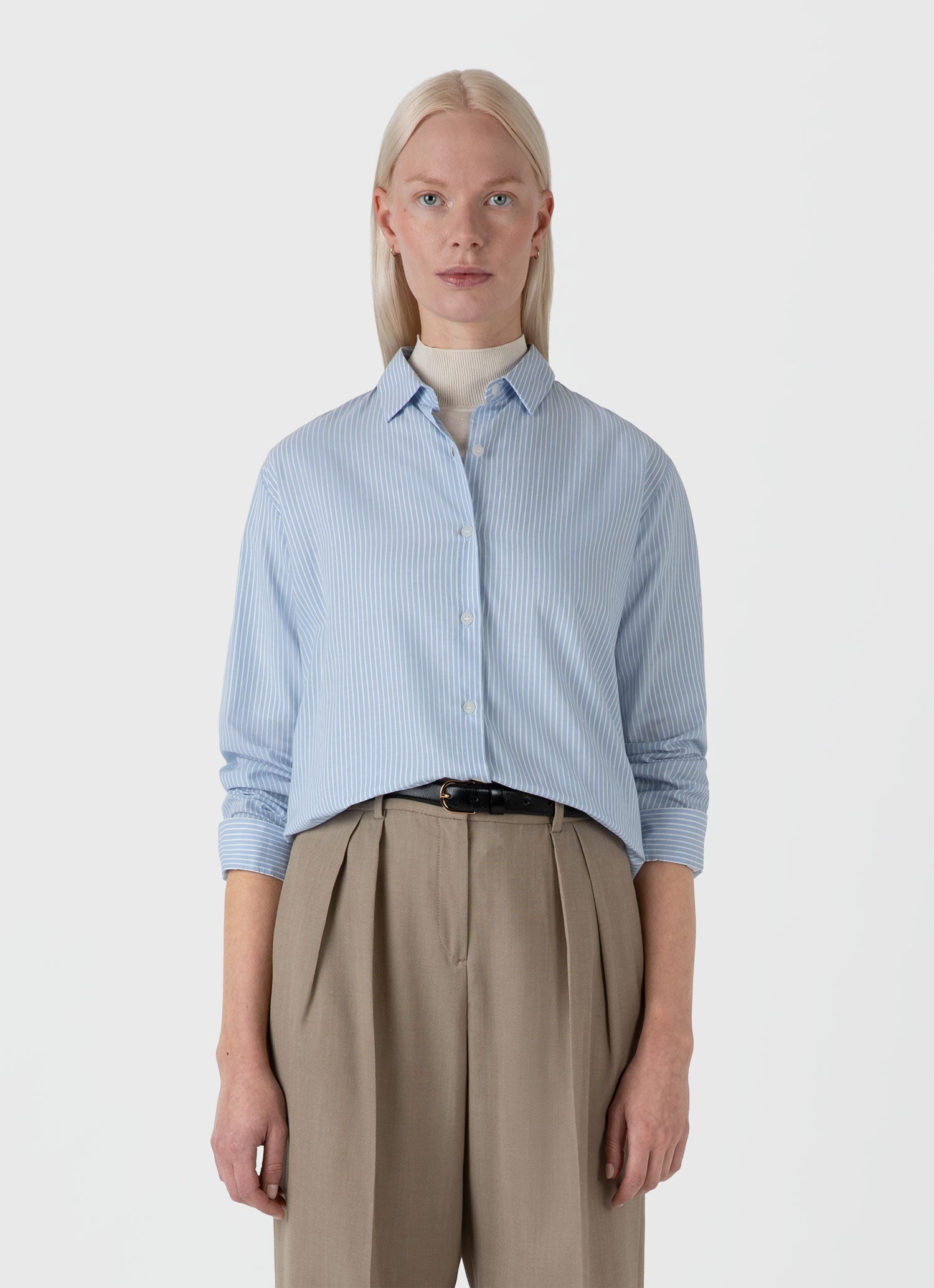 Women's Cotton Shirt in Light Blue/White